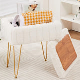 Faux Fur Storage Ottoman Vanity Stool with Metal Legs, Anti-Slip Feet, and Hidden Storage, 16.5" x 89456487