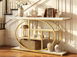 41 Inch Console Table with 3 Tier Open Shelves, Modern Entryway Sofa Table with O-Shaped Metal Frame 92573929