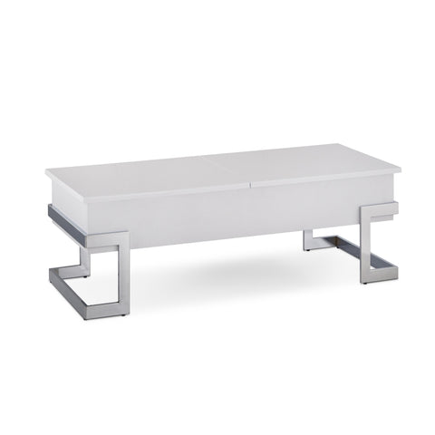 ZUN White High Gloss and Chrome Coffee Table with Lift Top B062P181355