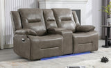 2 Seater Home Theater Recliner Manual Recliner Chair with a LED Light Strip Two Cup Holders and a WF323622AAE
