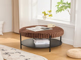 30.9"Wide Upholstered Round Ottoman Coffee Table Foot Rest with Black Metal Legs, Footstool with 28400510