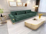 FX-P18-RG2 Luxury Emerald Green Velvet Sofa with Gold Accents - Modern 3-Seat Couch with Plush W57664704