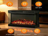 EF-36 36-Inch Built-In Electric Fireplace Insert - 120V 1500W, Black Steel, 3-Side Glass, Adjustable 23840610
