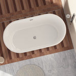 ZUN 60'' Freestanding Gloss White Acrylic Soaking Bathtub with Toe-Tap Chrome Drain and Classic Slotted W1920P155853