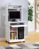 Microwave Cart Coffee Station Computer Cart on locking castors hutch gliding shelf White color B107P283309
