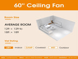 60 Inch Ceiling Fan With Lights 3 Solid Wood Fan Blade Noiseless Reversible Motor Remote Control KBS-6003