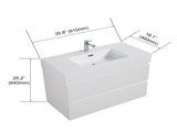 BB02-36-101, Integrated solid surface basin WITHOUT drain and faucet, glossy white color W1865P321775