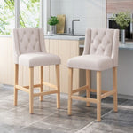 ZUN Vienna Contemporary Fabric Tufted Wingback 31 Inch Counter Stools, Set of 2, Beige and Natural 64854.00BGE