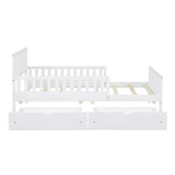 Twin Size Wood Platform Bed with Guardrails on Both Sides and Two Storage Drawers ,White N733P172696K