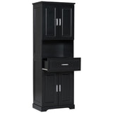 ZUN Tall Bathroom Cabinet with Four Doors, Large Storage Space Open Shelve, Upper Storage Cabinet, Black 41680968