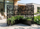 70.87" H 46.06" W Leaf Pattern Privacy Screen with Planter Box, Black Metal Freestanding 54051391