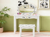 Black and white panda MDF painted finish, solid wood legs, 1-drawer children's dressing table set, 19880855
