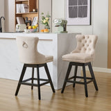 Swivel Velvet Barstools with Button Tufted Decoration and Wooden Legs, and Chrome Nailhead Trim, W1143P241329