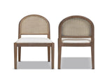 Panama 18.5" Curved Cane Rattan Side Dining Chair, Set of 2, Ivory White Boucle B2719P238359