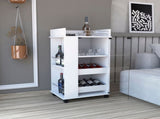Bar Cart with Glass Door, 2-Side Shelves and Casters, White B097120616