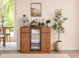 53.2"Fluted Buffet Wine Cabinet with Mini Fridge Nook, Charging 40205008
