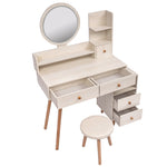 ZUN Stylish Vanity Table + Cushioned Stool, Touch Control LED Mirror, Large Capacity Storage Cabinet, 5 62148711