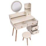 ZUN CRAZY ELF Stylish Vanity Table + Cushioned Stool, Touch Control LED Mirror, Large Capacity Storage W936110479