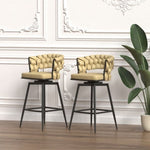 ZUN 28" Technical Leather Woven Bar Stool Set of 2,Black legs Barstools No Adjustable Kitchen Island 74342489