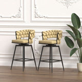 28" Technical Leather Woven Bar Stool Set of 2,Black legs Barstools No Adjustable Kitchen Island W2189131687