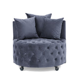 Velvet Upholstered Swivel Chair for Living Room, with Button Tufted Design and Movable Wheels, W487124834