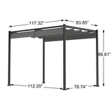 ZUN 10 x 7 FT Outdoor Patio Sun Shade Shelter, Garden Gazebo Pergola with Retractable Canopy Roof, Gray 20640105