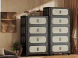 Retro Black, 20" Side Wide Folding Storage Cabinet ,4 Tiers,19.69"11.81"40.55",Collapsible Storage 03795958