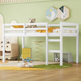 ZUN Solid Wooden, Rubber Wooden Twin Loft Bed with Ladder, Bed Platform of Strengthened Slats , White W504P190951