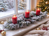 Christmas Flocked Centerpiece Candle Holder with 3 Candle Holders, Artificial Pine Needles & 6 Pine 36756860
