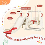 ZUN 4 in 1 Toddler Slide and Swing Set, Kids Playground Climber Slide Playset with Basketball PP313705AAJ