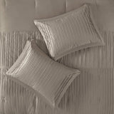 7 Piece Polyester Charmeuse Comforter Set Taupe Queen B035128910
