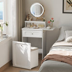 ZUN White Makeup Vanity Desk with Round Mirror and Lights, 2 in 1 Nightstand, Dressing Table with a 11986586