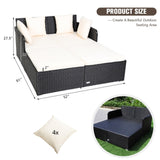 White Outdoor Rattan Daybed with Upholstered Cushions 87294660