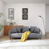 ZUN 3 Seater Sofa Couch, Modern Fabric Upholstered Sofa with Three Cushions, 2 Pillows, Dark Grey W876112687