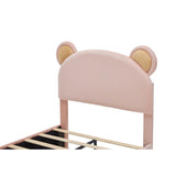 Twin Size Upholstered Platform Bed Frame with Cartoon Bear Ears Shaped Headboard for Kids Teens W3004P230681