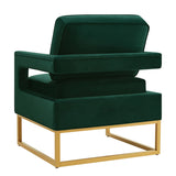 Modern Style Accent Chair with Gold Metal Base , Velvet Upholstered Leisure Chair with Open Armrest, W2186P148524