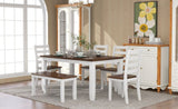 ZUN Rustic Style 6-Piece Dining Room Table Set with 4 Ernomic Designed Chairs & a Bench 47953033