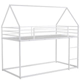 Twin over Twin House Bunk Bed with Built-in Ladder,White WF283080AAK