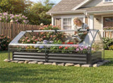 69 Inch 3-in-1 Mini Greenhouse with Raised Garden Bed Galvanized Steel Planter Box with Zippered 01960438