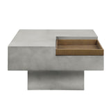Weathered Grey Coffee Table with Square Top and Pedestal Base B062P209090