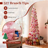 7ft Pink Pencil Christmas Tree, 527 Snow-Flocked Tips, 180 Warm White LEDs w/ 28282556