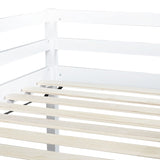 ZUN Twin Low Loft Bed with Slide, Ladder, Safety Guardrails, Rubber Wood Twin Loft Bed,White W504P218525