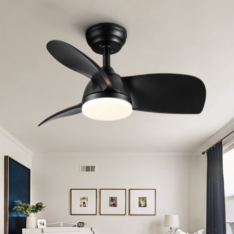 ZUN 28 In Intergrated LED Ceiling Fan Lighting with Black ABS Blade W1367P234010