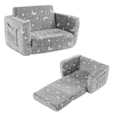 Glow-in-the-Dark Kids Foldable Sofa Bed All-Sponge Single Chaise Lounge Light Grey Star & Moon 41602127
