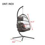 outdoor patio Wicker Hanging Chair Swing Chair Patio Egg Chair UV Resistant Dark grey cushion W34965367