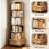 6 Tier Rotating Bookshelf, 360&deg Display Round Spinning Bookshelf with Wheels and Drawer, 90763993