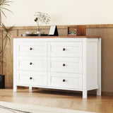 ZUN Retro Farmhouse Style Wooden Dresser with 6 Drawer, Storage Cabinet for Bedroom, White+Brown 90598838