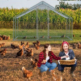 ZUN 10 x 10 ft Large Metal Chicken Coop, Walk-in Poultry Cage Chicken Hen Run House with Waterproof 15937218