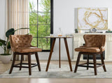 Holmes Tufted High-Back 360 Swivel Counter-Height Barstool, Tan Brown Faux Leather B2719P238380