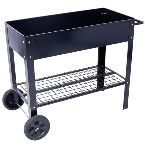 ZUN Products Elevated Mobile Raised Ergonomic Metal Planter Garden Bed for Backyard, Patio w/Wheels, W46543804